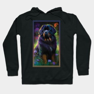 Tibetan Mastiff Dog Vibrant Tropical Flower Tall Digital Oil Painting Portrait 2 Hoodie